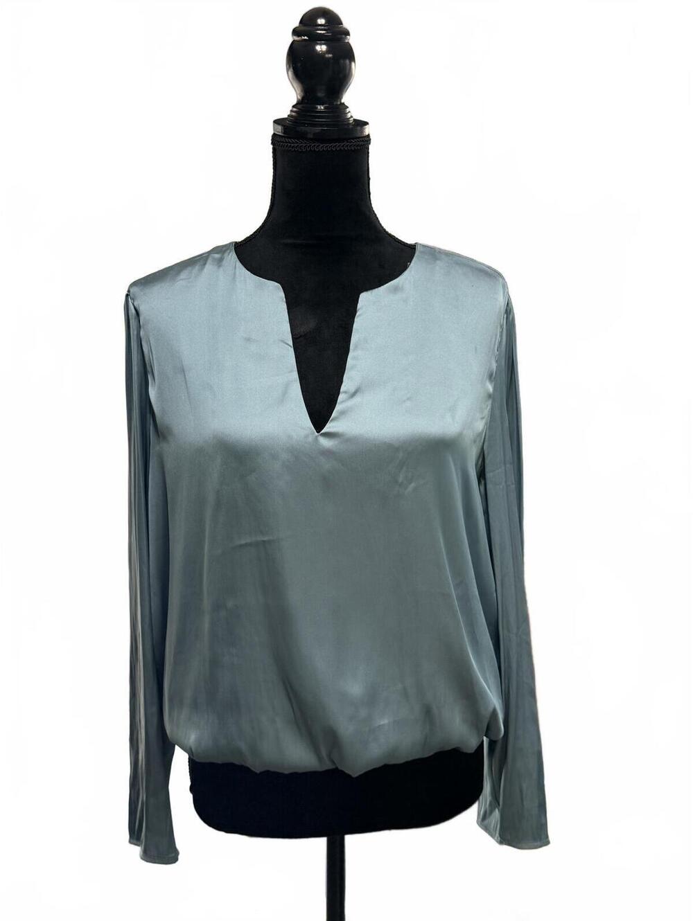 Sincerely Jules Blue Satin Blouse XL Whimsygoth Coquette Silky V-Neck LongSleeve